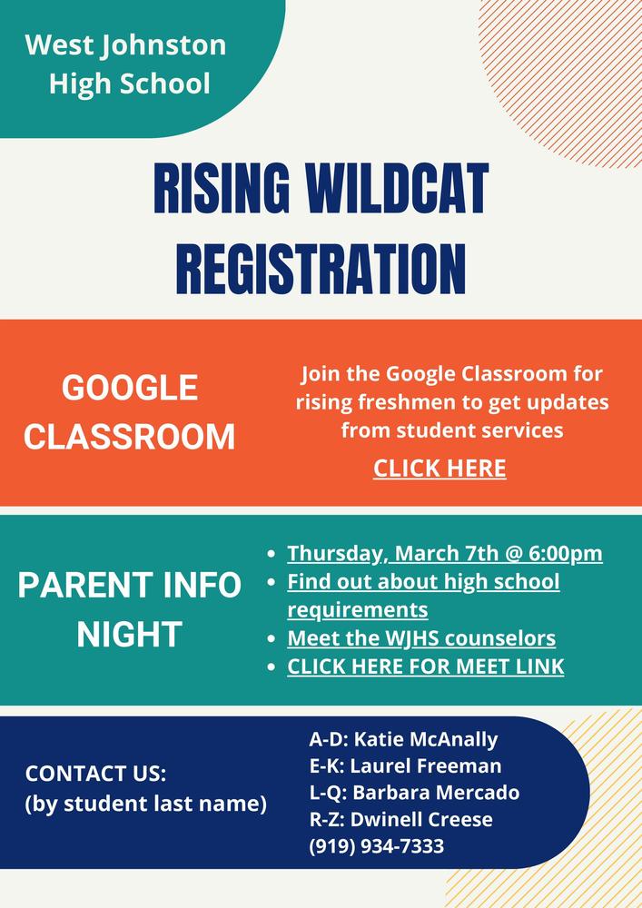 West Johnson Rising Wildcat Night Registration Benson Middle School