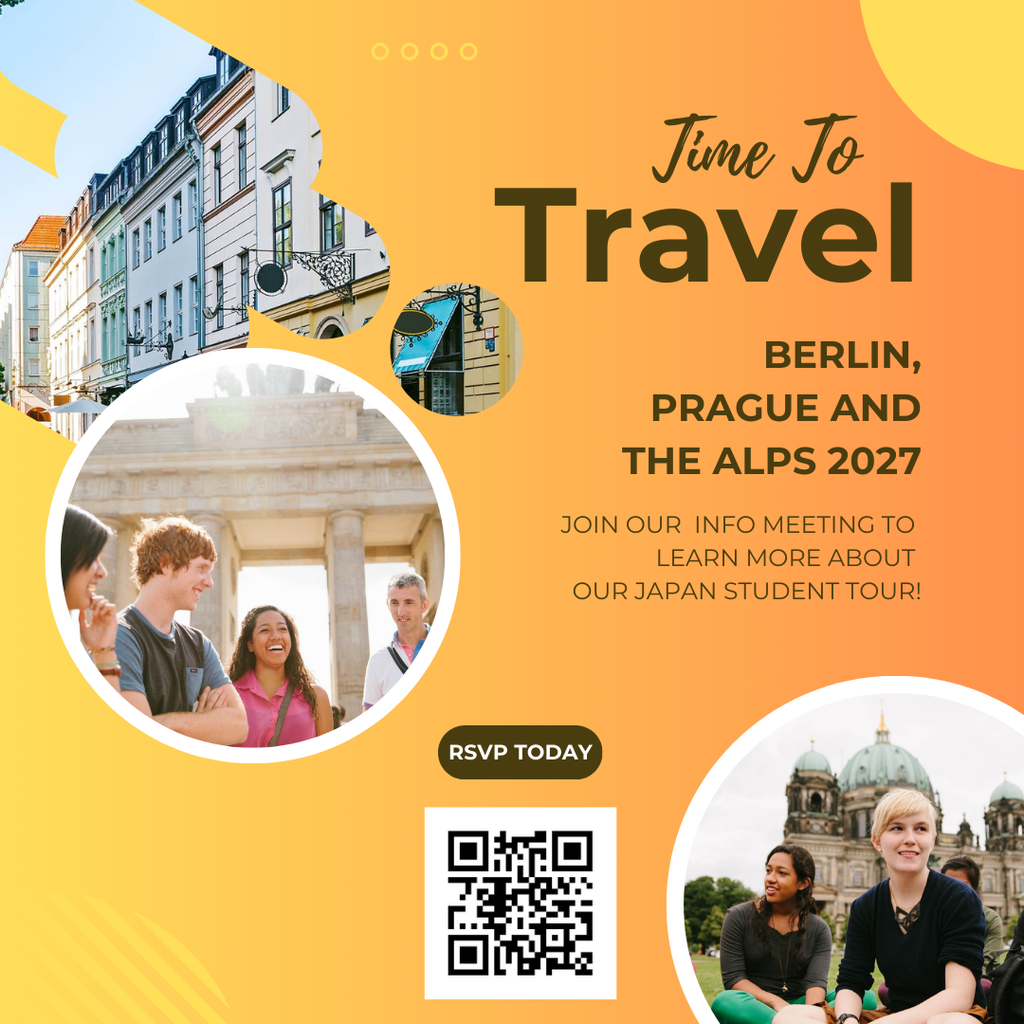 Time to travel: Berlin, Prague, and the Alps, 2027; Scan the QR Code to RSVP Today