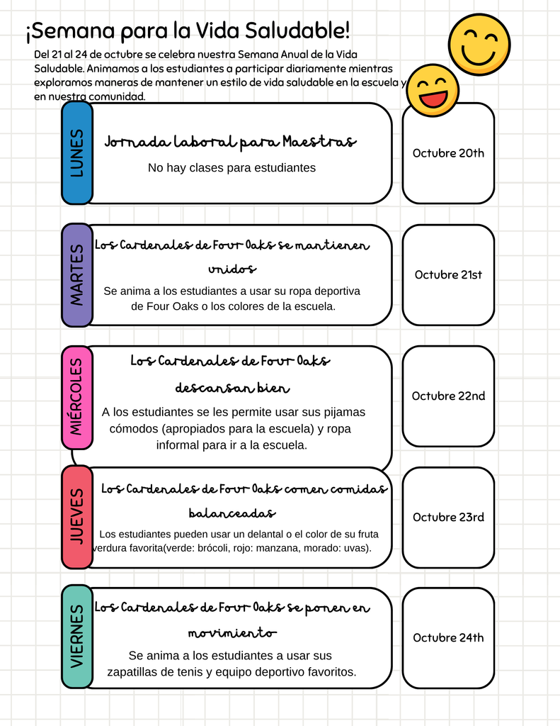Helthy Living Spirit Week Spanish