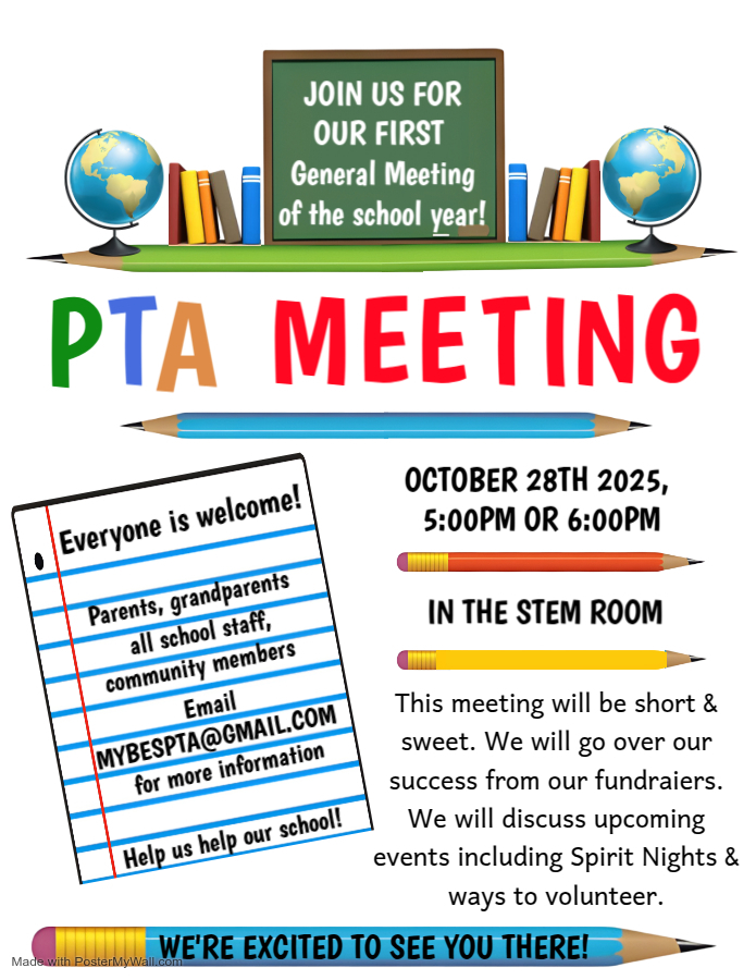 PTA Meeting Oct 28th 5 or 6pm