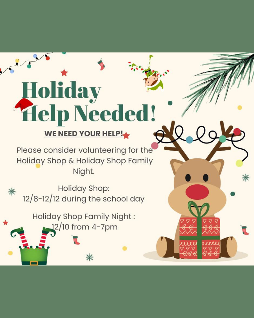 Holiday shop volunteers needed