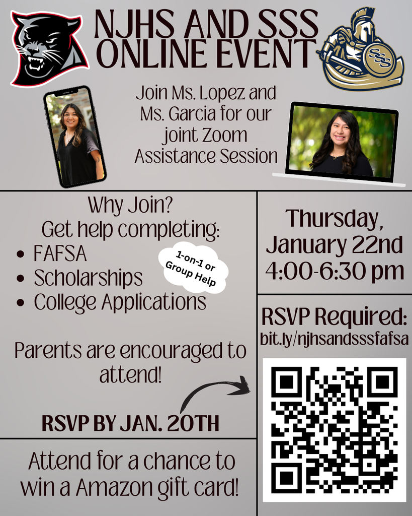 January 22nd; NJHS & SSS Event; FAFSA, scholarships, and college applications help; rsvp by Jan. 20th. 