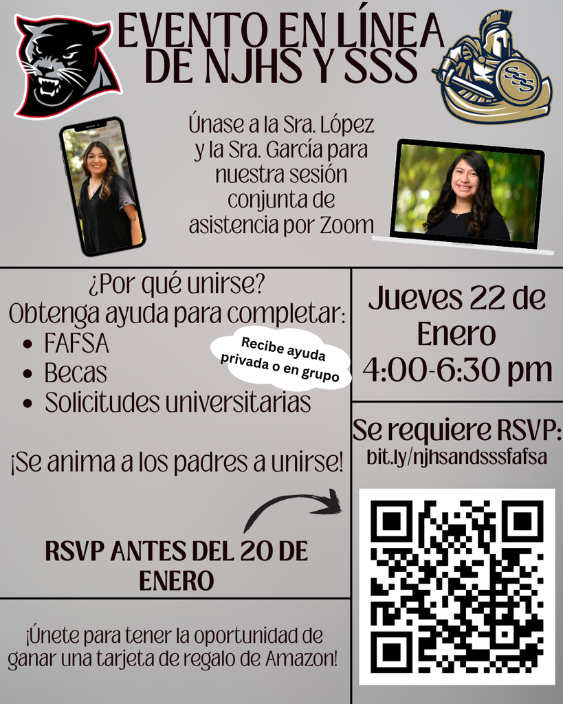 January 22nd; NJHS & SSS Event; FAFSA, scholarships, and college applications help; rsvp by Jan. 20th. 
