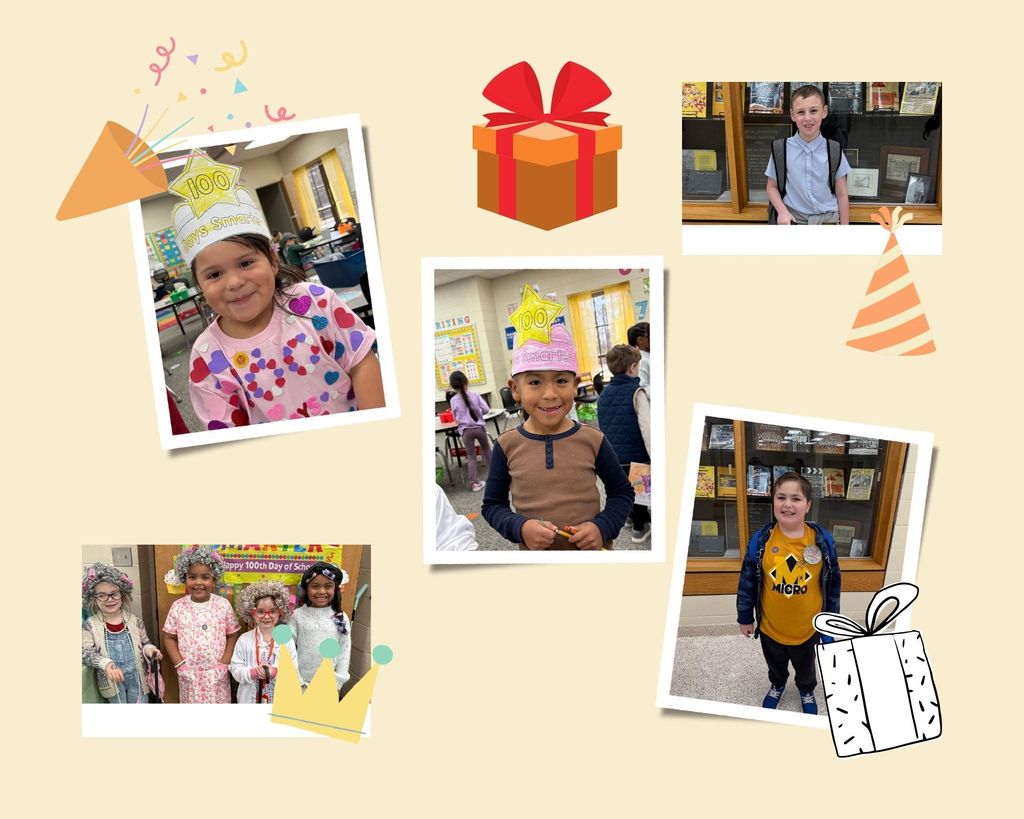 collage of students celebrating the 100th day of school
