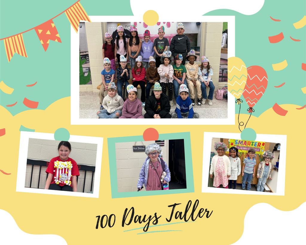 collage of students celebrating the 100th day of school