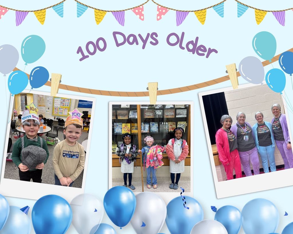 collage of students celebrating the 100th day of school