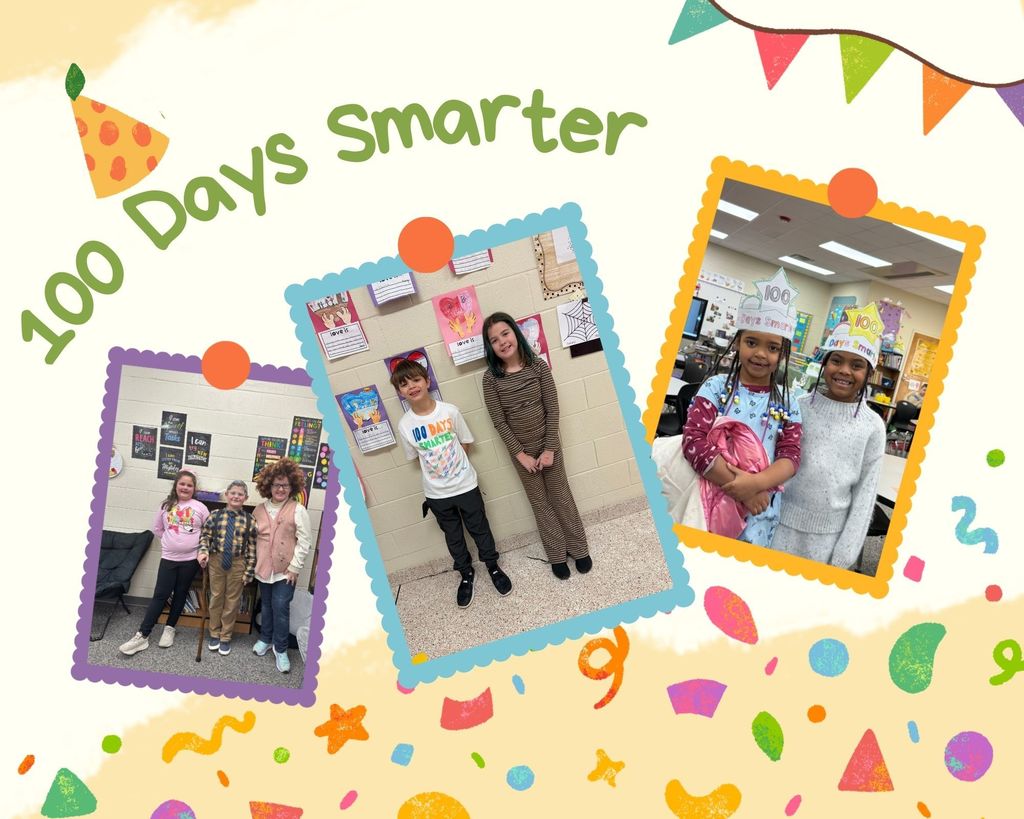 collage of students celebrating the 100th day of school
