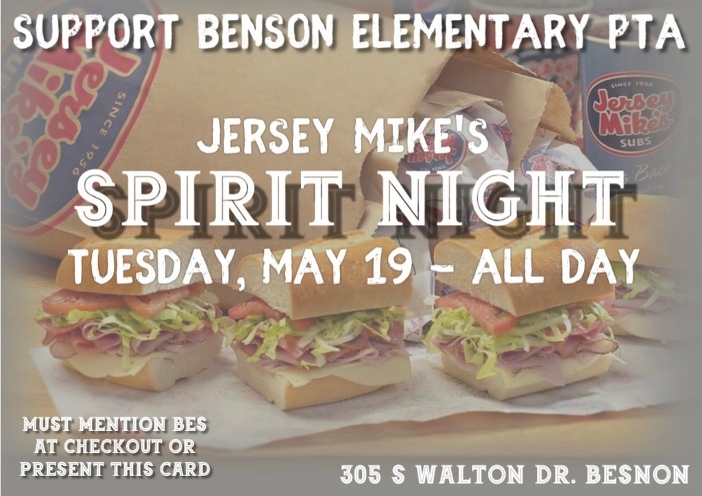 Spirit Night May 19th at Jersey Mikes