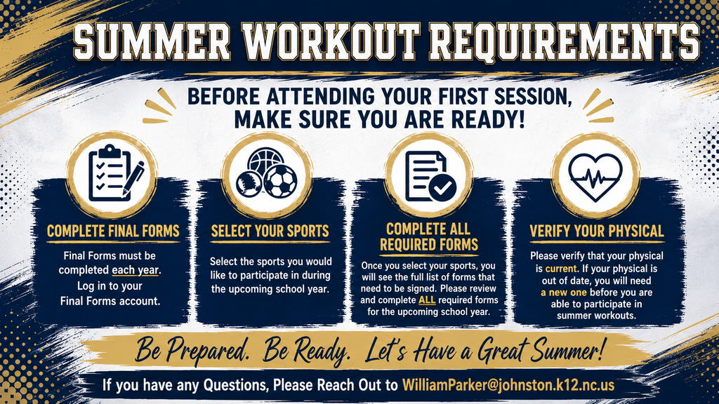 Summer workout requirements for SSHS. Contact William Parker with questions.