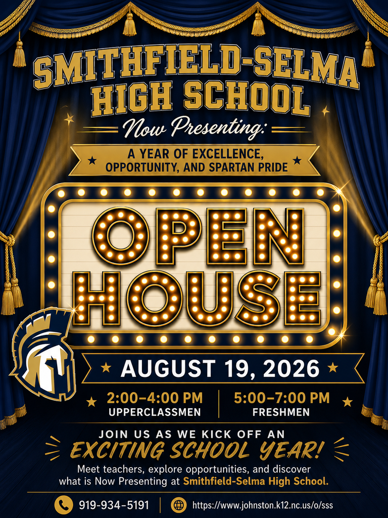 Informational flyer featuring an Open House marquee. Open House is 8/19 2-4 for upperclassmen and 5-7 for freshmen.