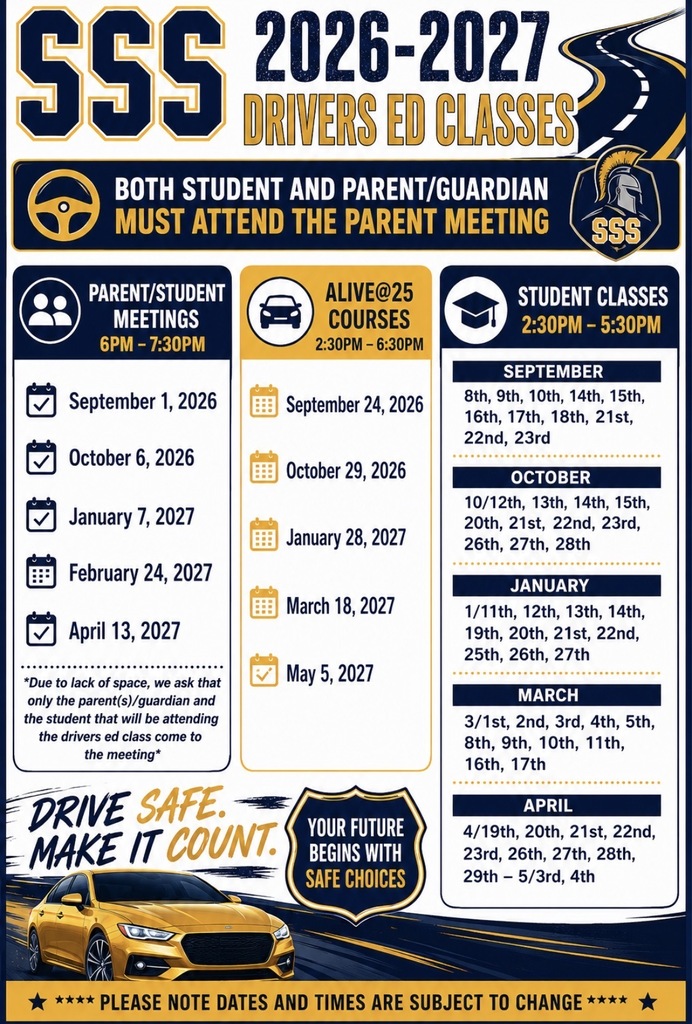 Text-based flyer providing information about Driver's Ed at SSS.  Contact Tarsha McNeil with any questions.