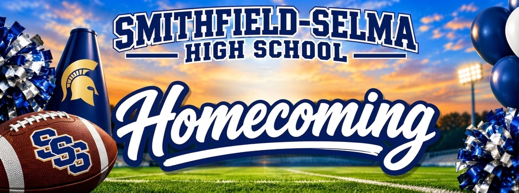 A football field with the text "Smithfield-Selma High School Homecoming"