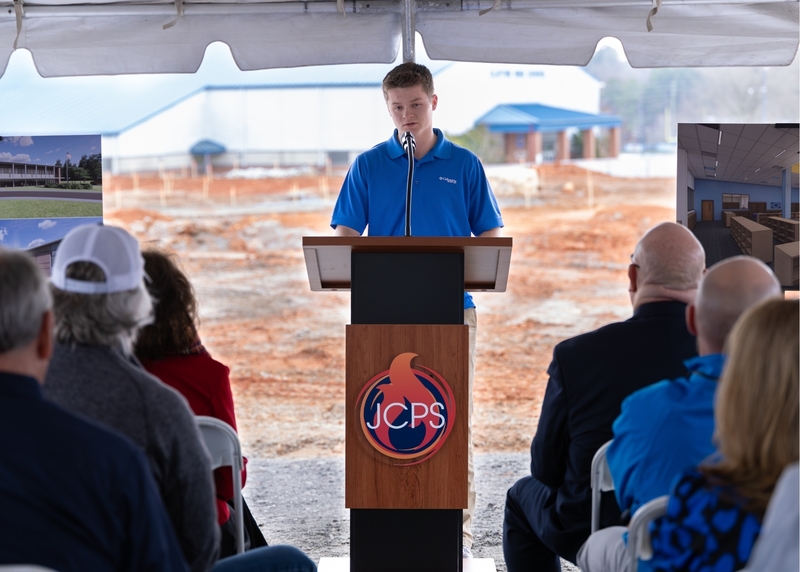 Gates Hale speaks to the attendees at the Clayton High Groundbreaking Ceremony.