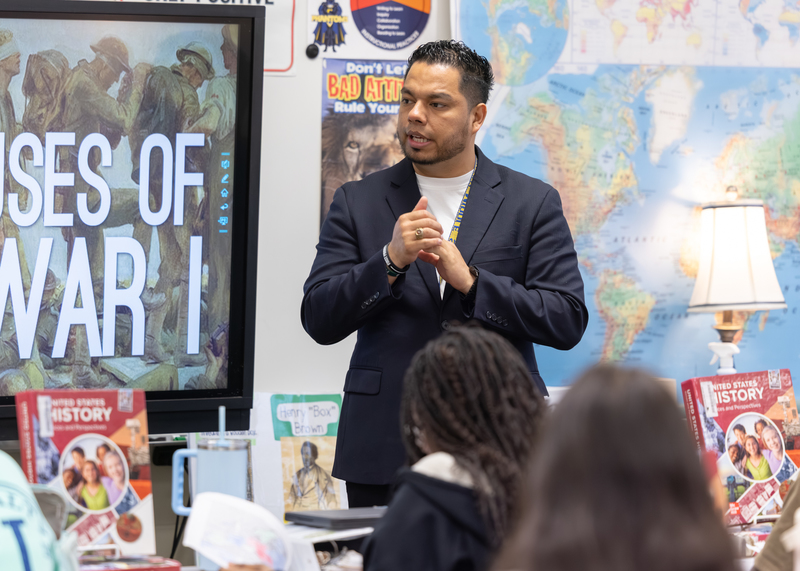 Benson Area Chamber 2025 Teacher of the Year Franklin Ruiz teaches his 8th-grade U.S. History class at Benson Middle.