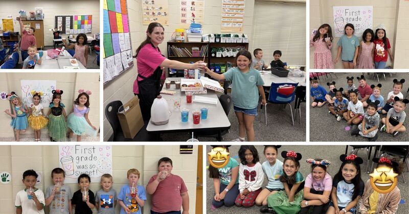 collage of various photos from first grades special theme week