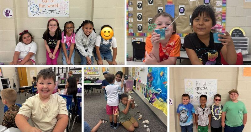 collage of various photos from first grades special theme week