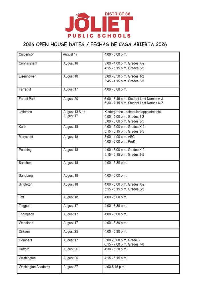 open house schedule