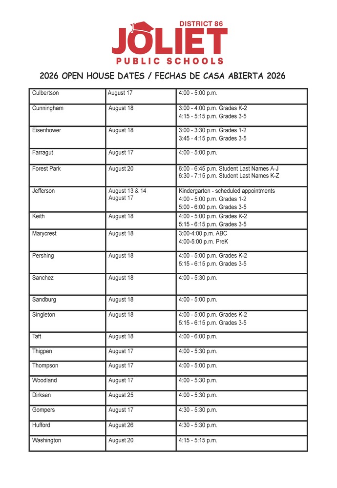 District 86 Open House Dates