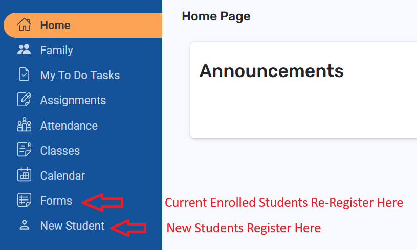 Photo showing page to register