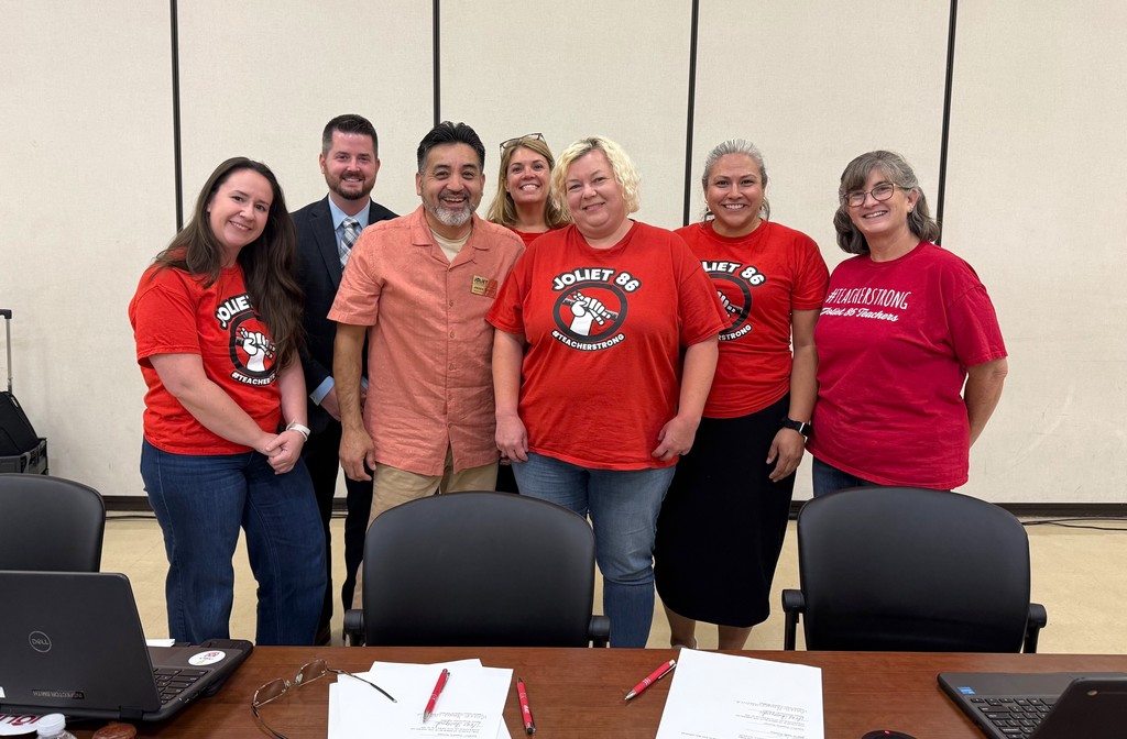 School Board President and Vice President with Officers from Teachers Union