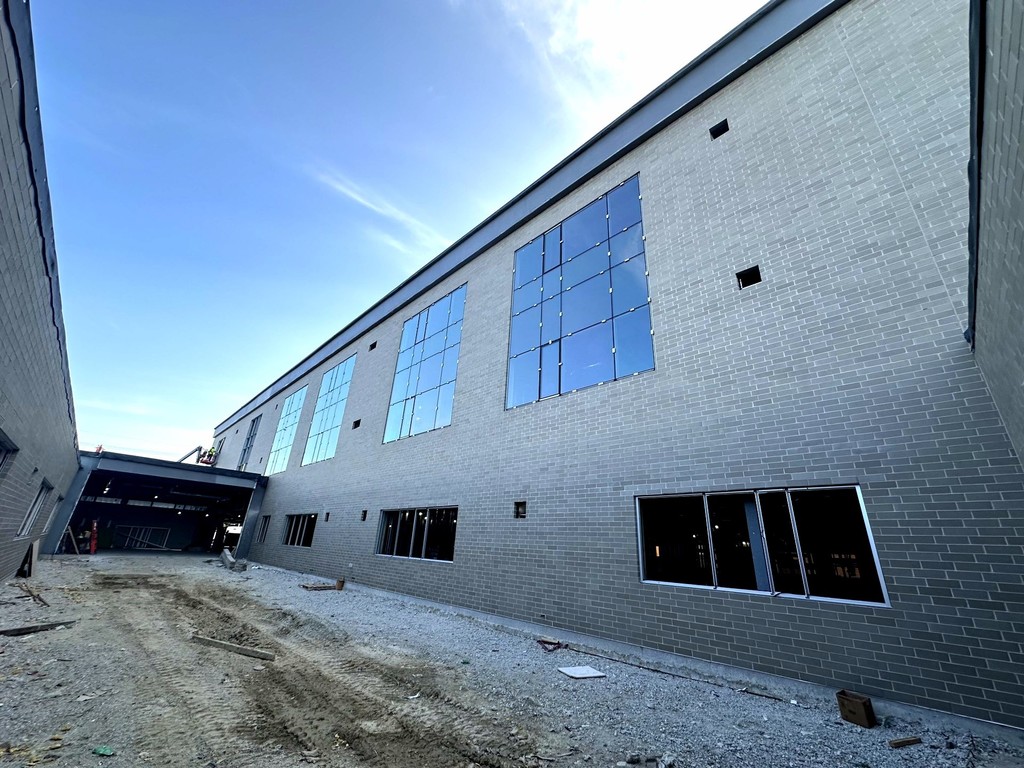 photo of a courtyard under construction at the new Hufford Junior High School. 