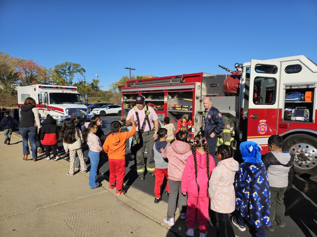 Sanchez students outside with Joliet Fire Department