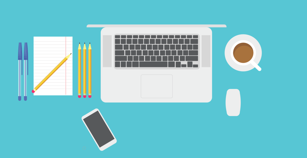 Clipart of computer, phone and notebook and pens/pencils