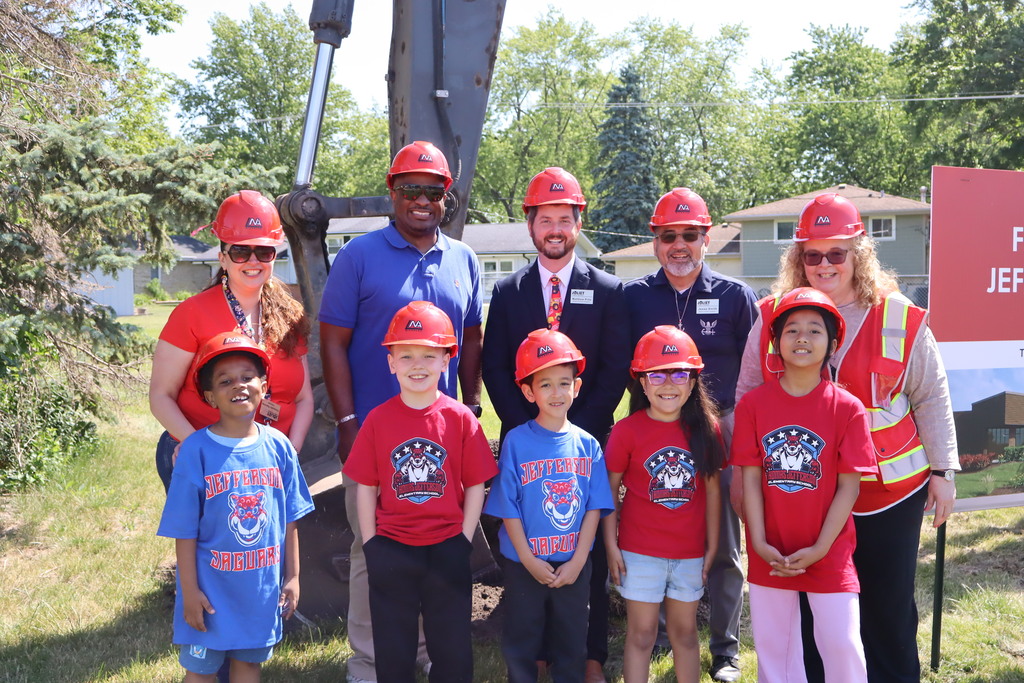 Thomas Jefferson students and principal with Superintendent and three school board members