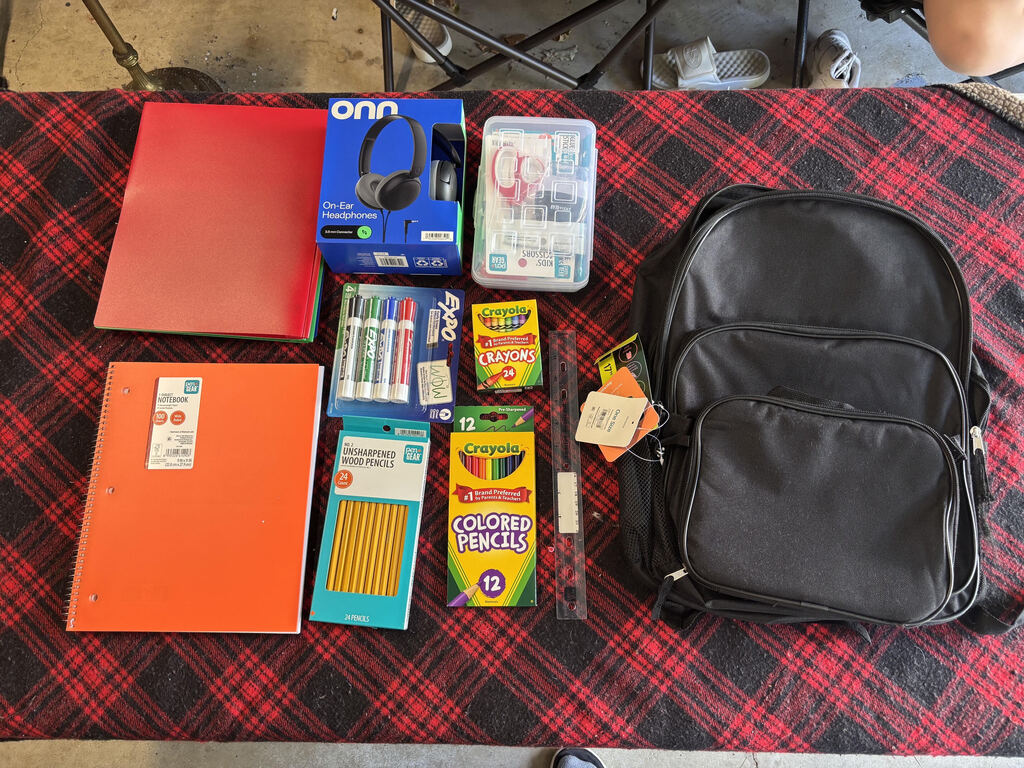 school supplies and a backpack