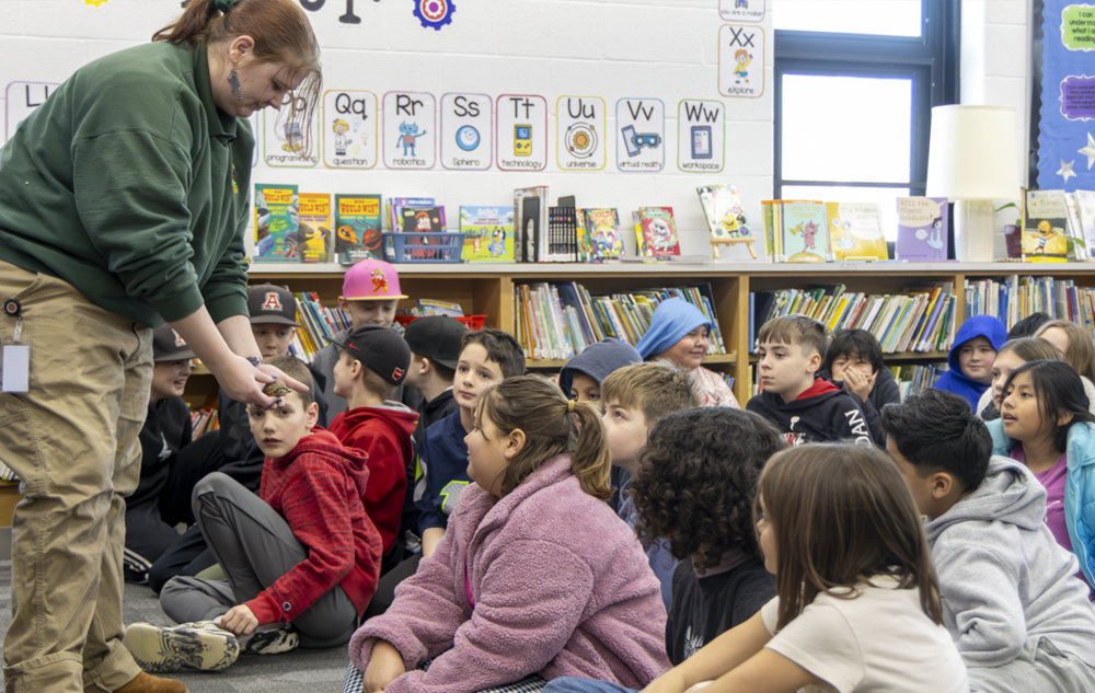 MES students observing turtle