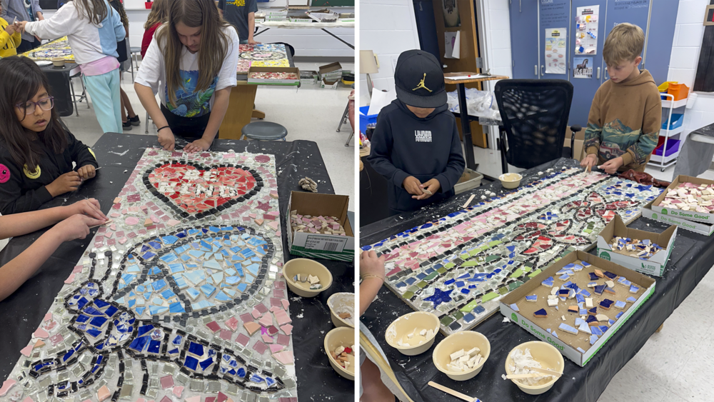 mes students working on mosiac project