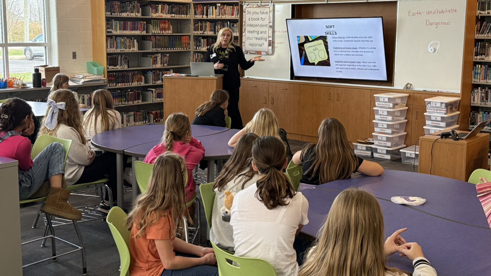 Cosmetology Club learning from guest speaker at CMS  