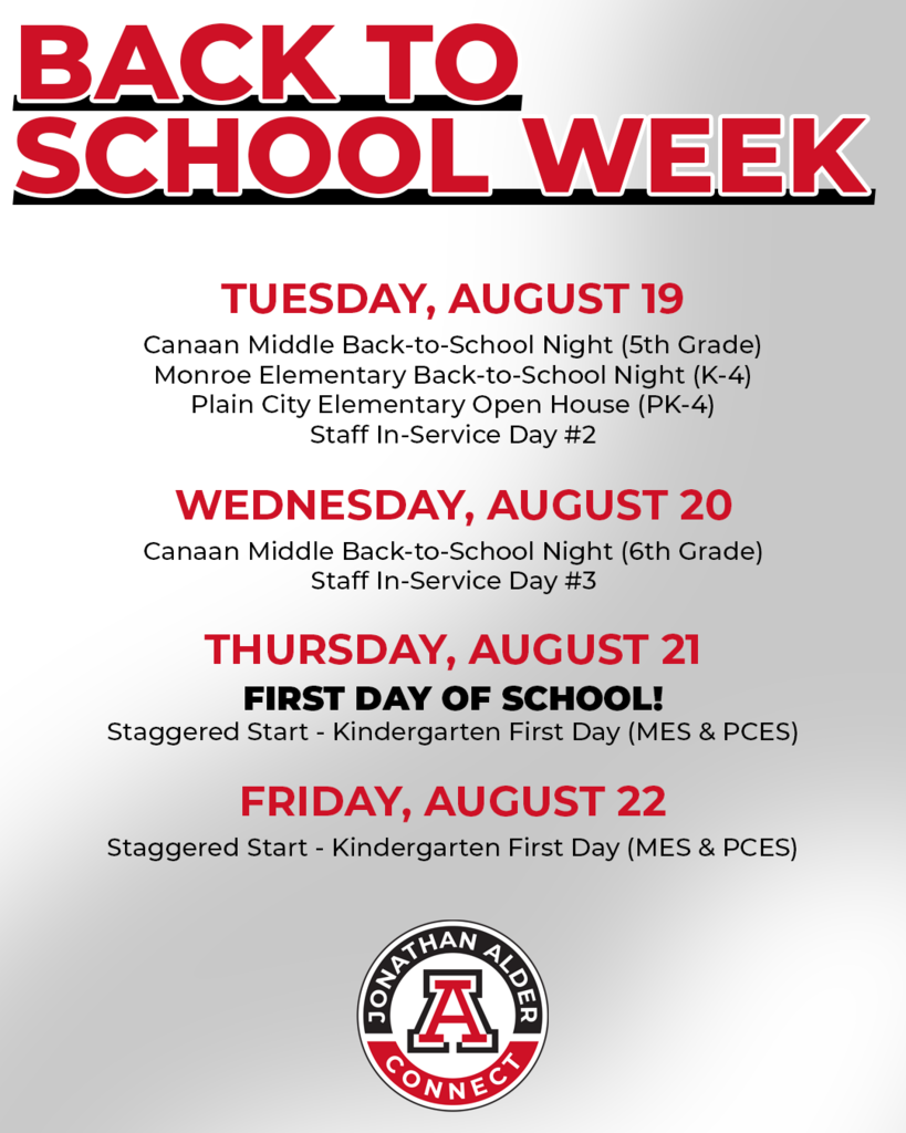 Back to School week event dates