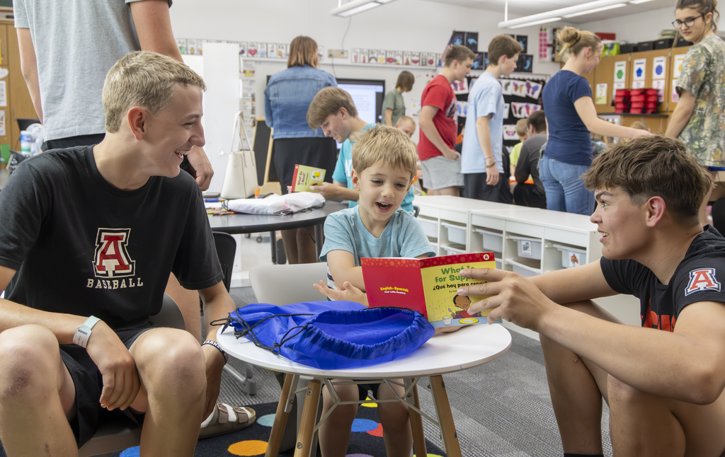 students reading
