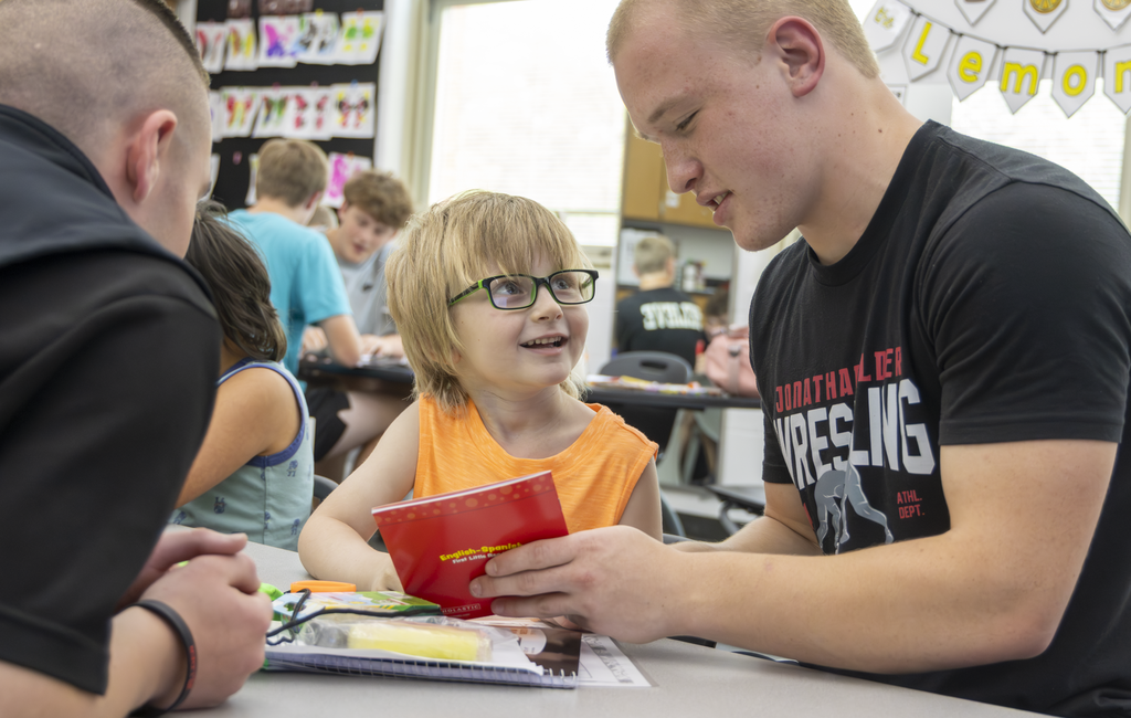 students reading