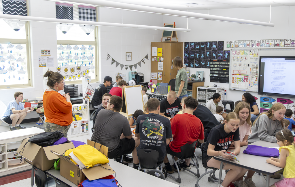 students reading