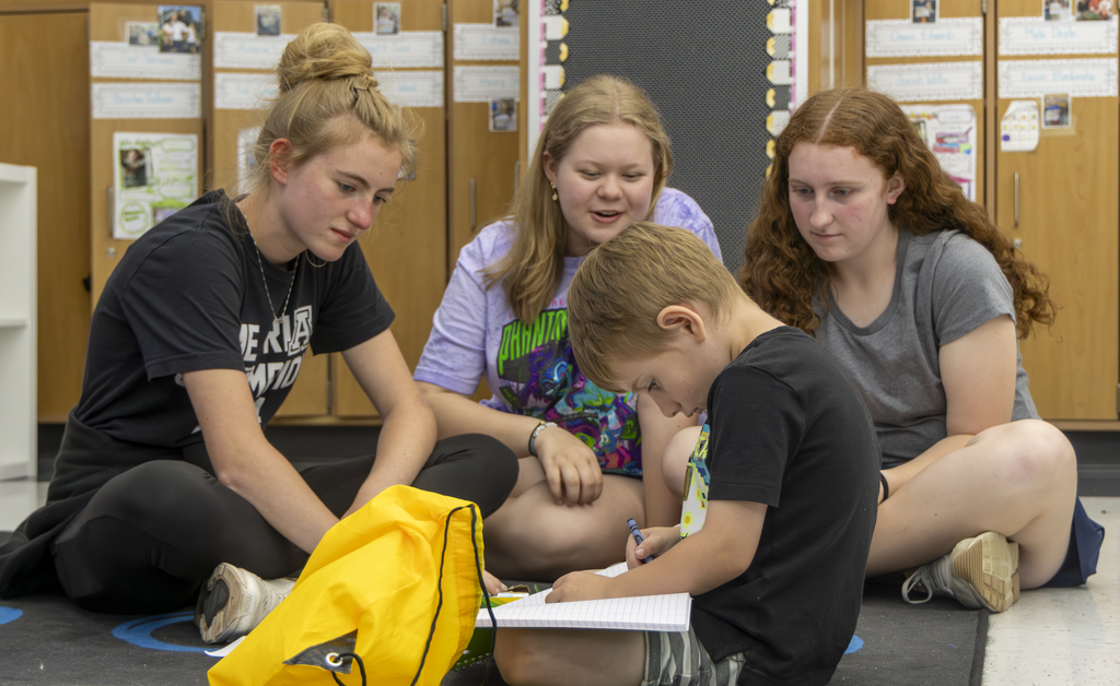 students reading