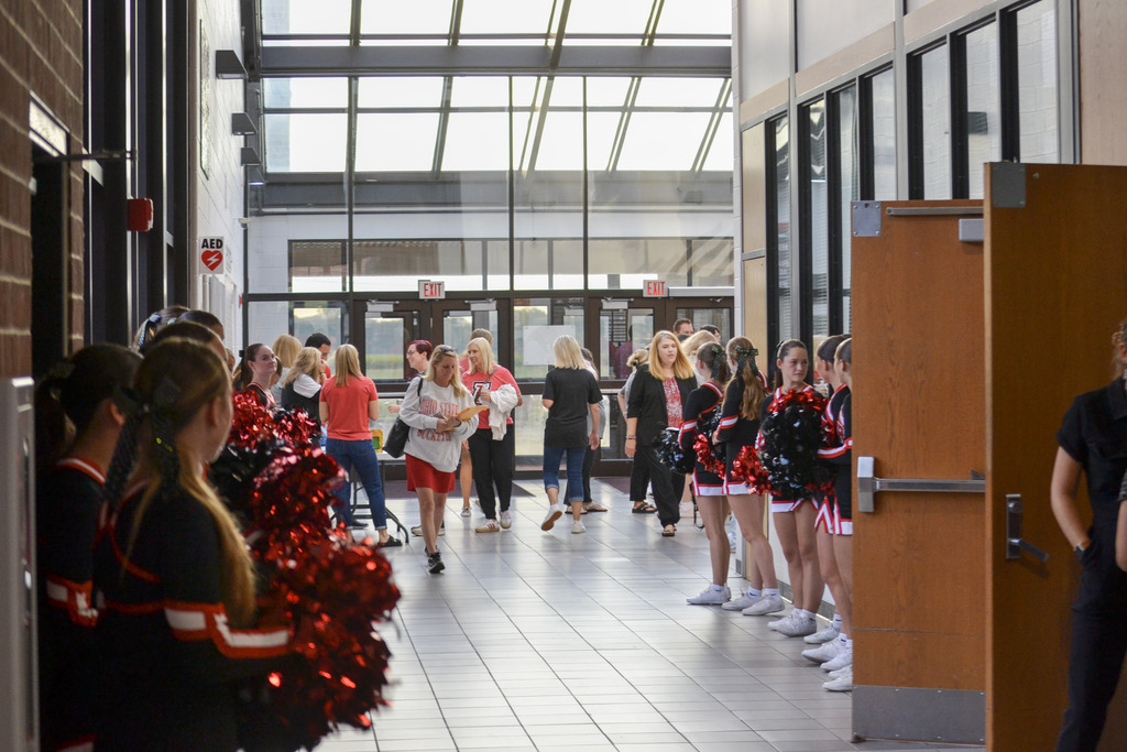 staff entering building