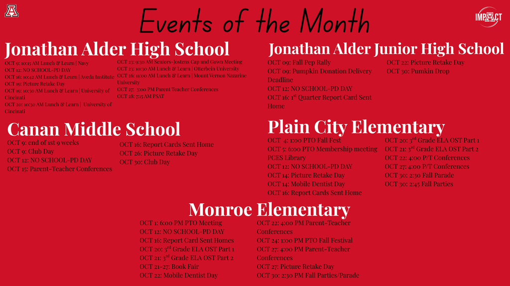 events of the month listed