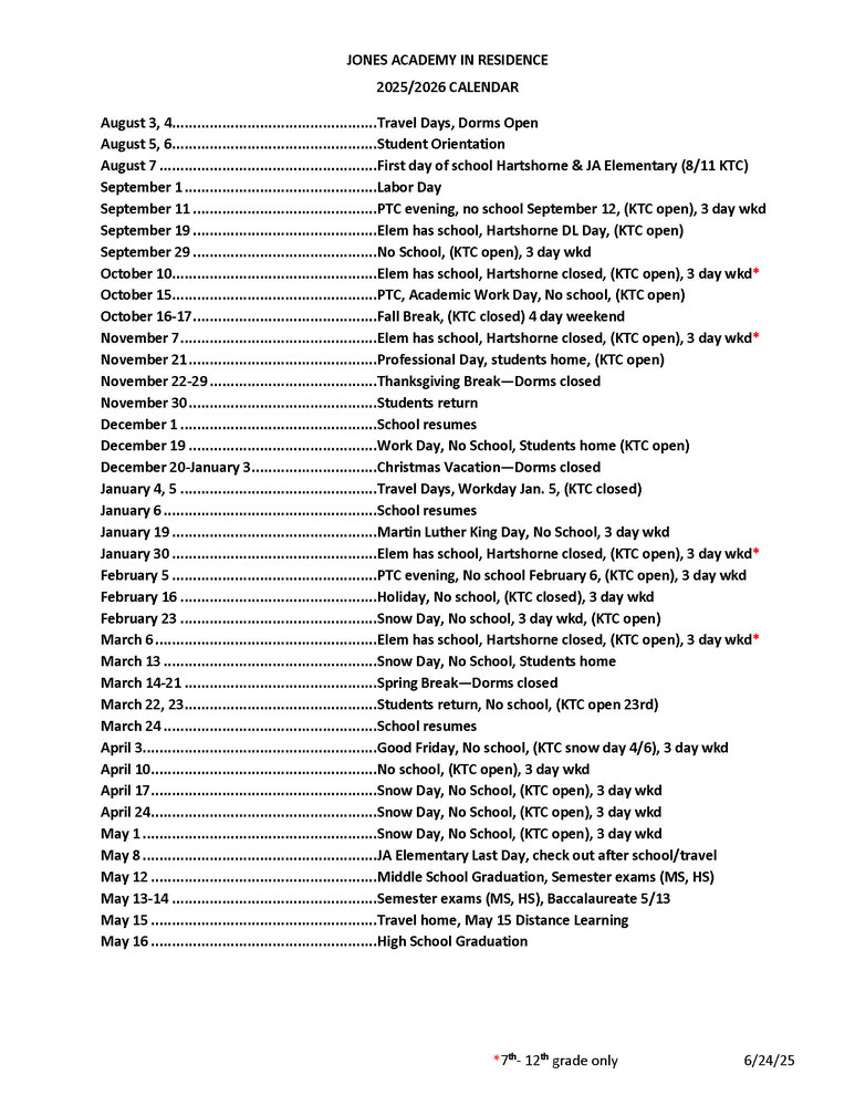  IN RESIDENCE CALENDAR 2025-26