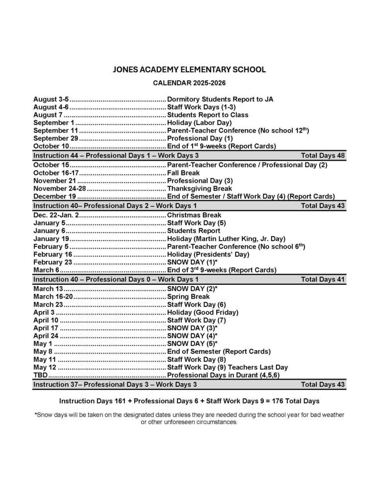 Elementary Academic 25-26 Calendar