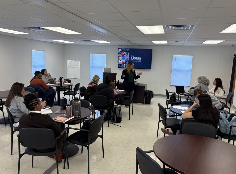 Dr. Lesley Eason leading a professional development titled "6 Critical Practices" to our Principals and Lead Teachers.