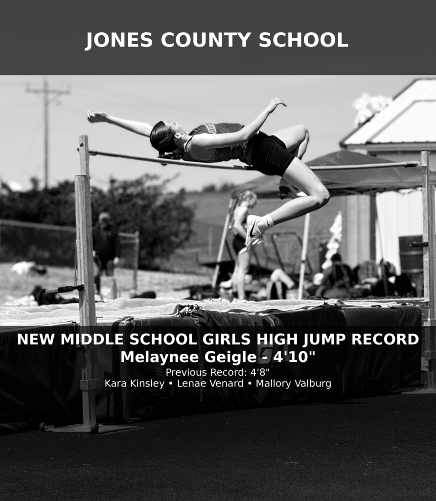 Melaynee Geigle new school middle school record in high jump, 4fett 10 inches, previous record 4feet 8inches