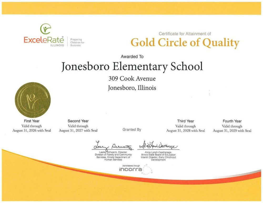 Pre-K Certificate for Attainment of Gold Circle of Quality