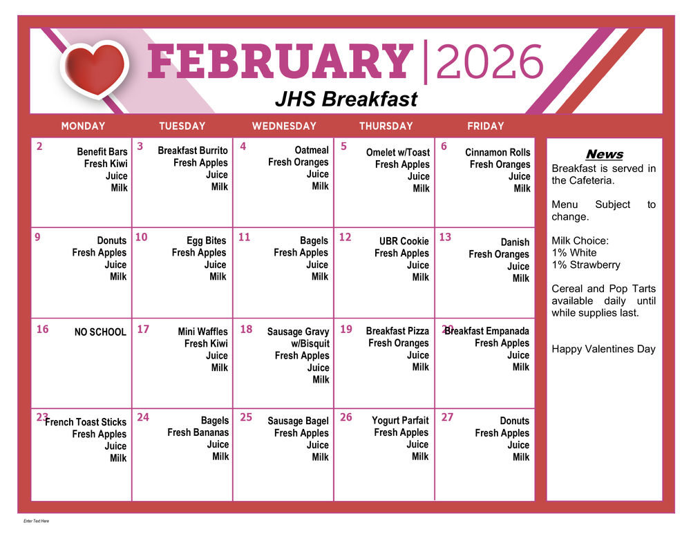 JHS Breakfast Feb 2026