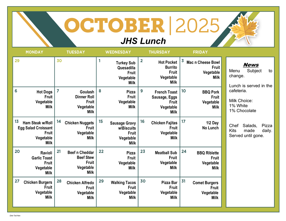 JHS Lunch Oct. 2025