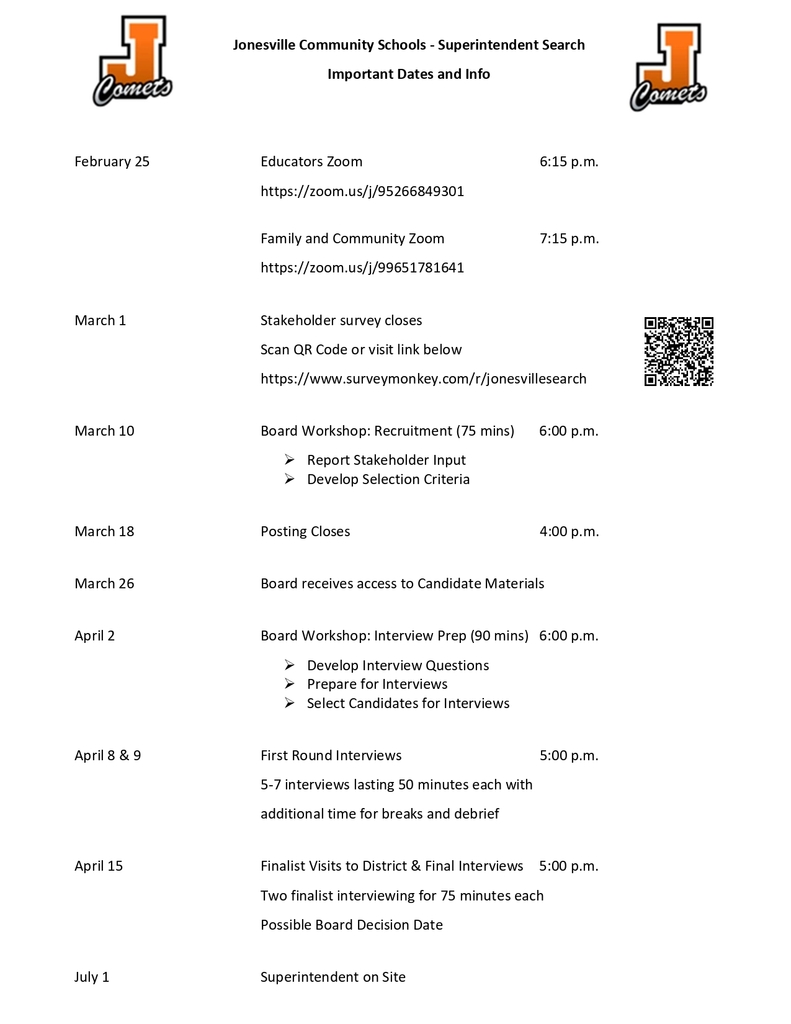 Important Dates and Info