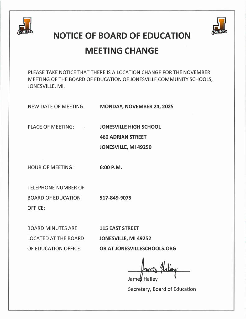 Board of Education Meeting Change