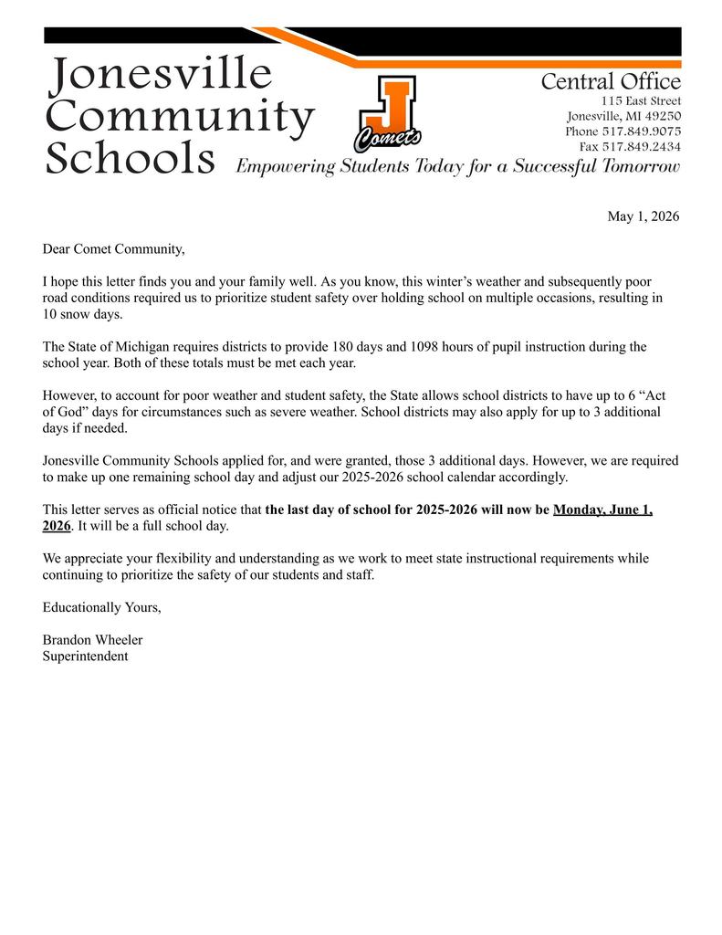 Snow day make-up letter