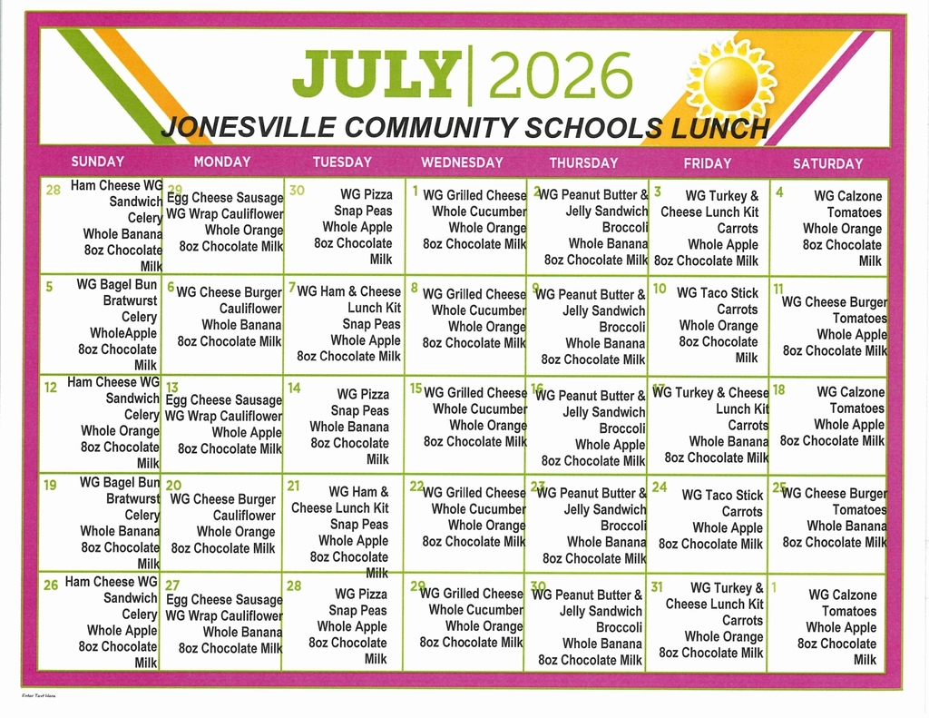 July Menus for the Sun Meals Program